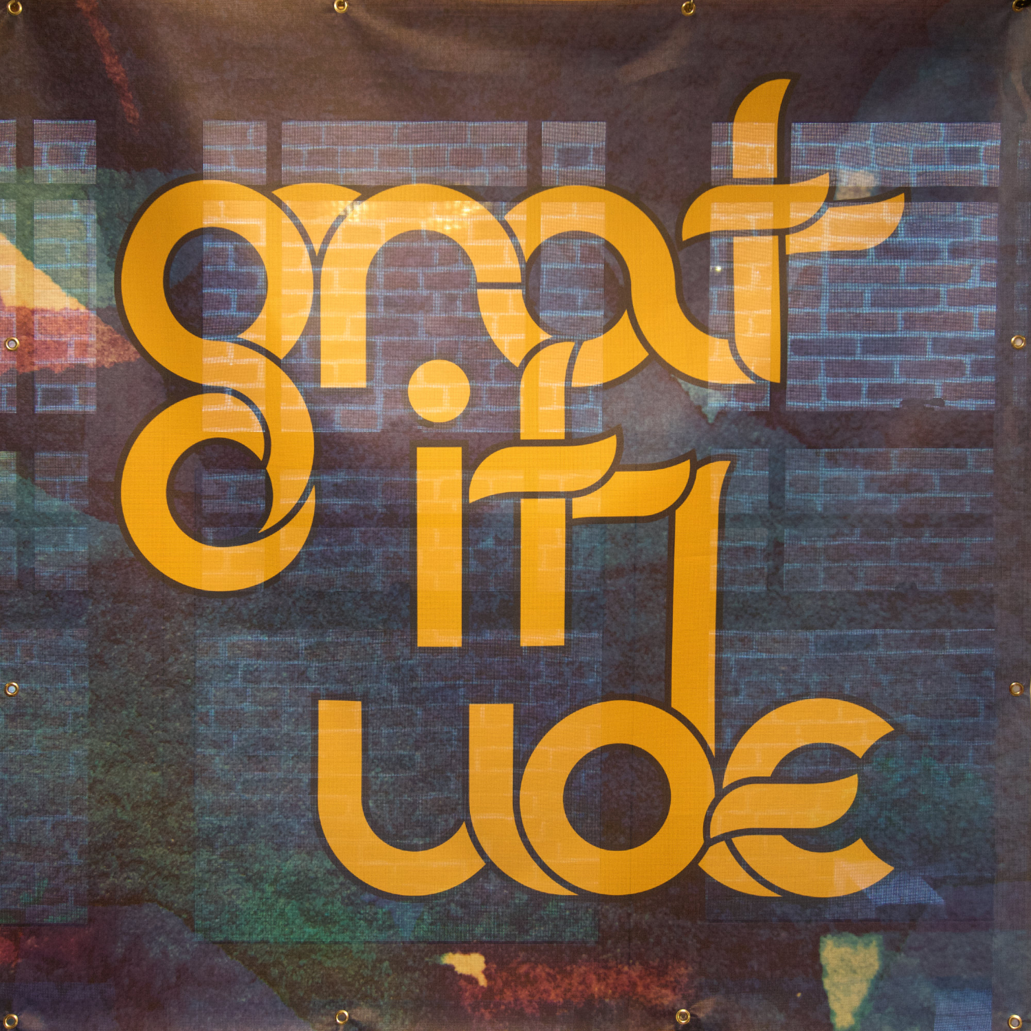 Gratitude banner as printed on mesh