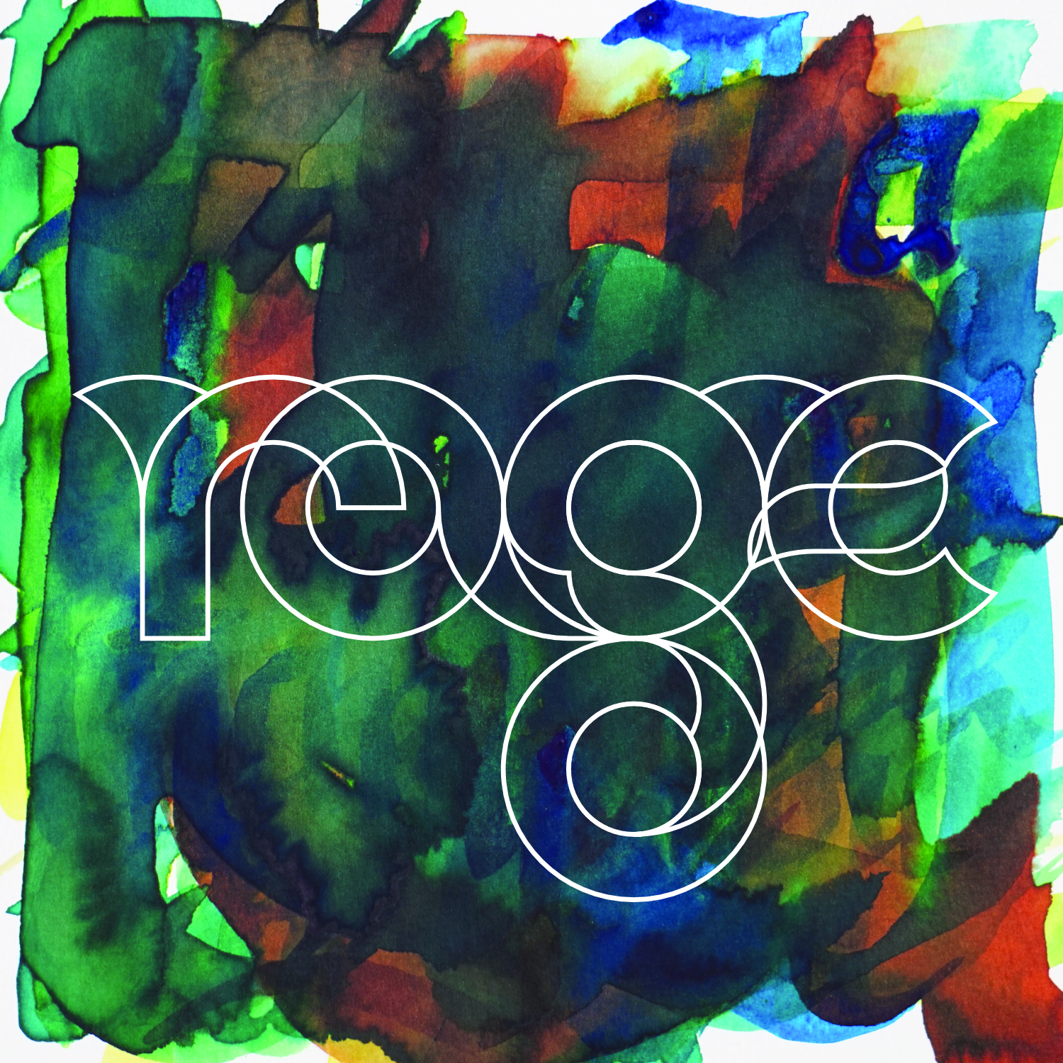 “rage” spelled out in geometric lettering on a watercolor background