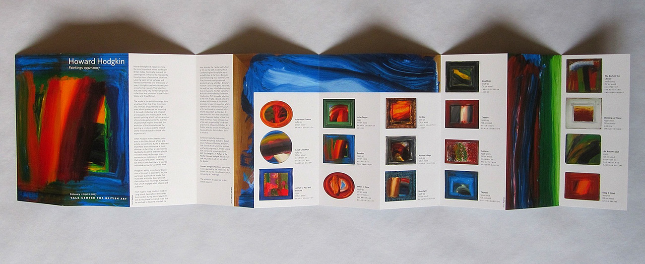 an accordion-fold brochure or "gallery guide" promoting Howard Hodgkin's show at the YCBA in 2008