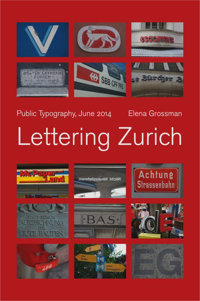 cover with white lettering and photos of observed typography arranged on a red field