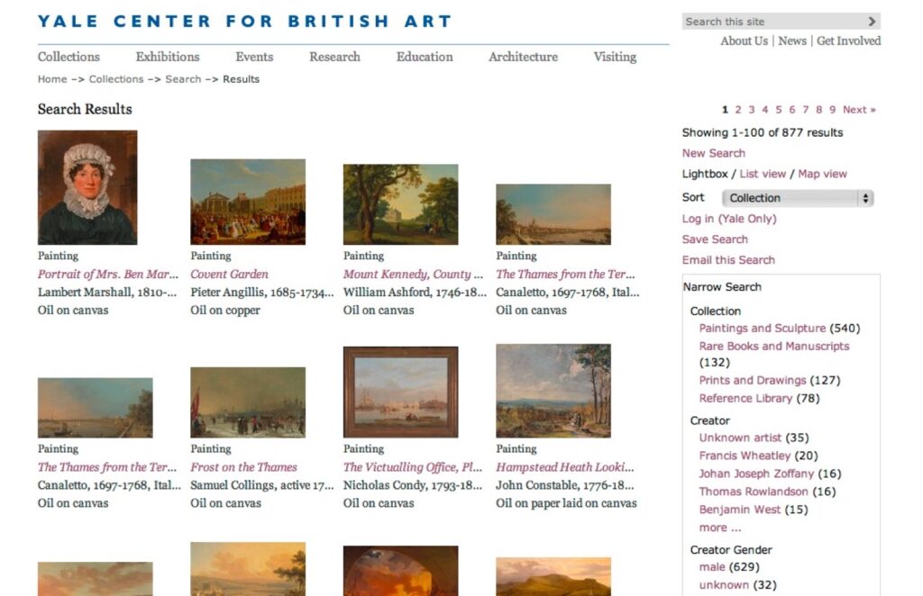 Collection view showing Painting search results
